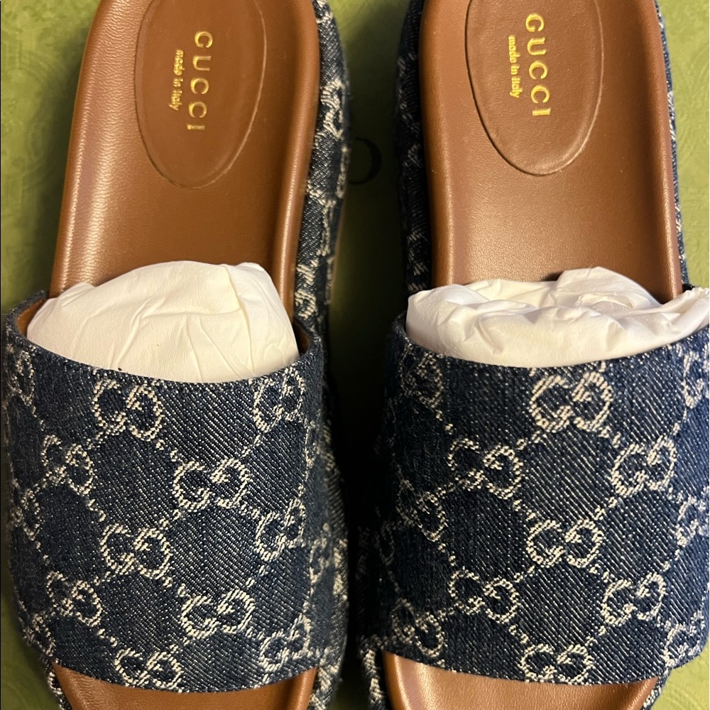 Gucci denim slides